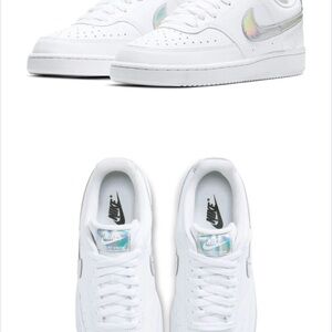 Nike White Sneakers with Holographic Swoosh